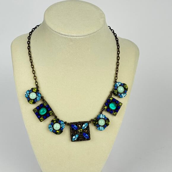 Vintage Poggi Paris Necklace 🛸 signed statement crystal blue green - Picture 1 of 7